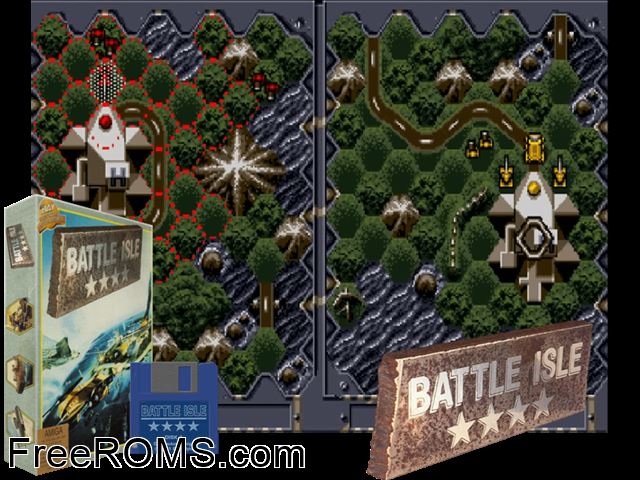 Battle Isle Amiga game showing 3D box cover and gameplay screenshot